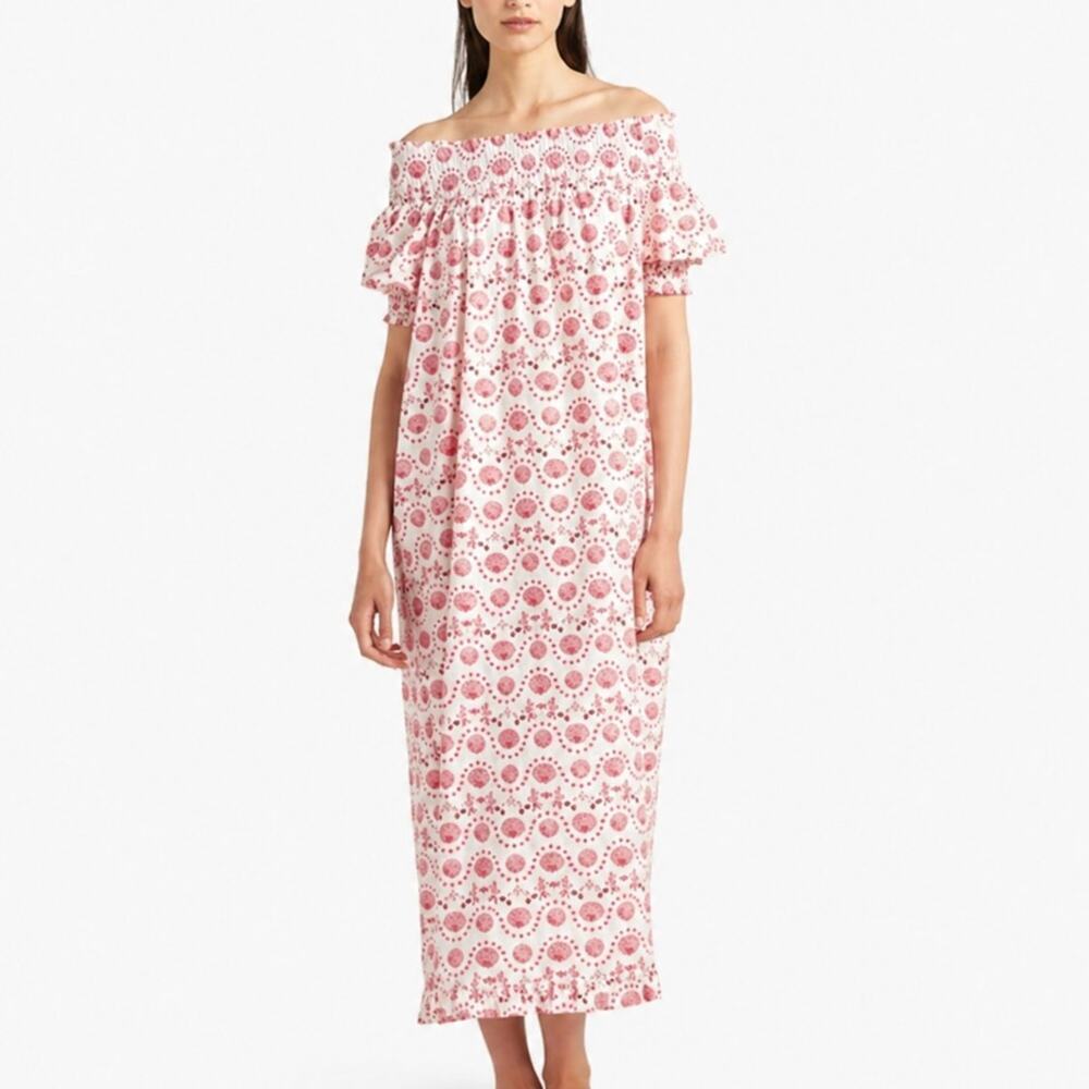 Hill House The Caroline Nap Mermaid Maxi Dress Pink White Size Small NWOT